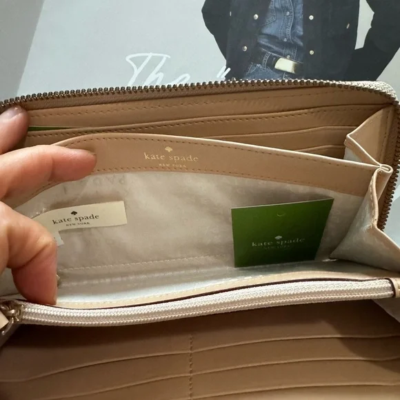 New - Kate Spade zip around wallet in taupe gray - Picture 7 of 9